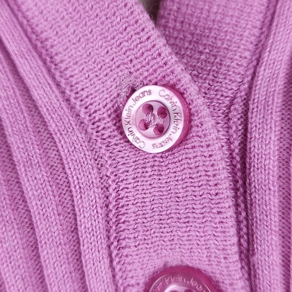 New Y2K Calvin Klein Hot Pink Cotton Cropped Ribbed Polo Top Large - Picture 4 of 9